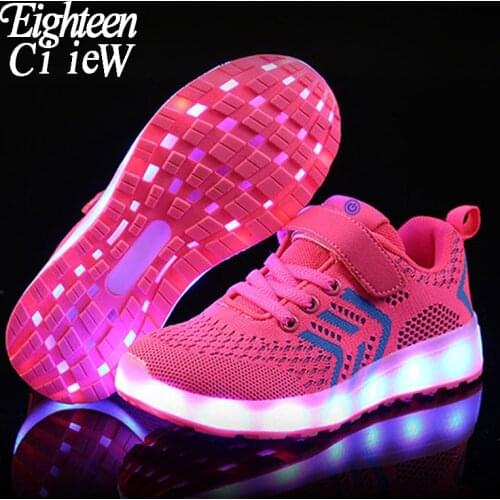 Size 25-37 Glowing Sneakers Led Boy Girls Pink Sport Shoes Kids Led Shoes Light Up Sneakers Kids Shoes Luminous Sneakers