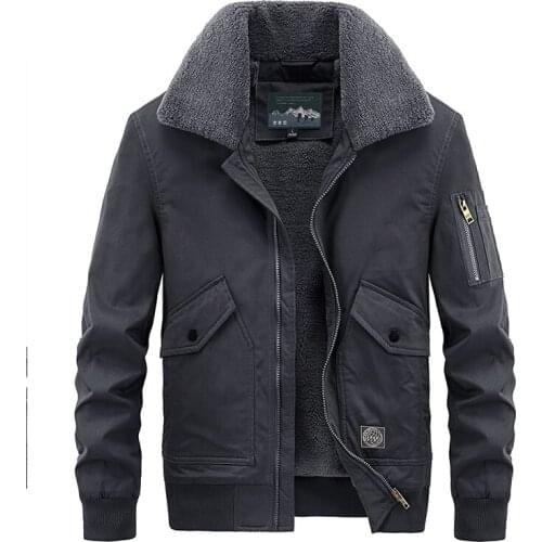 Thick Fleece Jacket Men Warm Parkas Fur Collar Military Jacket Men Multi Pockets Bomber Jacket Men Plus Size 4XL Gray Navy Khaki