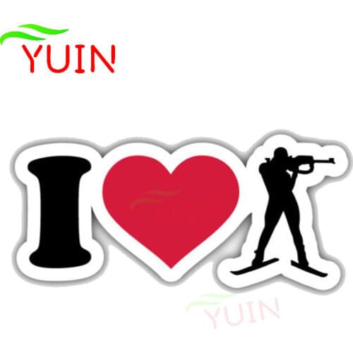 Personality I Love Biathlon Silhouette Car Sticker Motorcycle Cars Accessories PVC Graphic Decoration Waterproof Decal 15*6cm