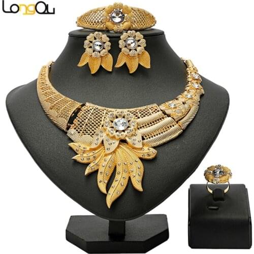 Longqu 2021 nigerian wedding woman accessories jewelry set Wholesale Fashion italian Bridal jewelry set dubai gold jewelry set
