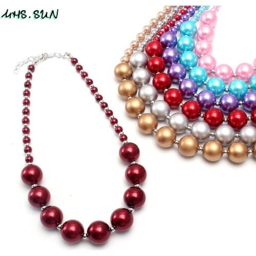 MHS.SUN Fashion chunky beads necklace child kids ABS pearl bubblegum beads necklace for girl charm chunky jewelry 6 color