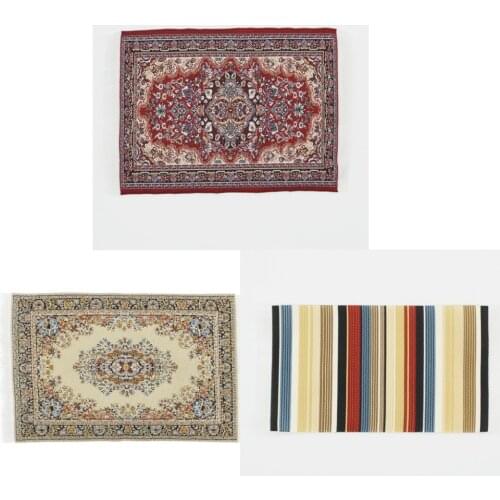 1/12 Scale Dollhouse Miniature Woven Rug Floor Carpet Dolls House Furniture Miniatures Striped for Children Kids Birthday Gift