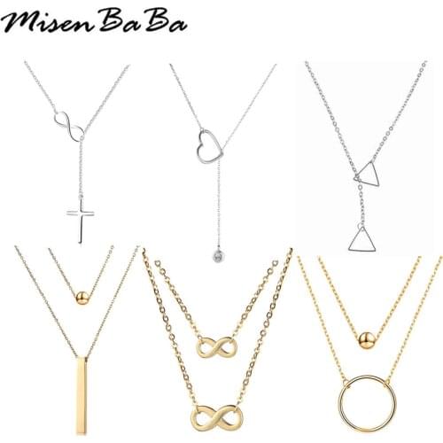 Stainless Steel Infinite Letter 8 Heart Cross triangle Bar Round Pendant Necklace Clavicle Chains Necklace For Women Best Gift