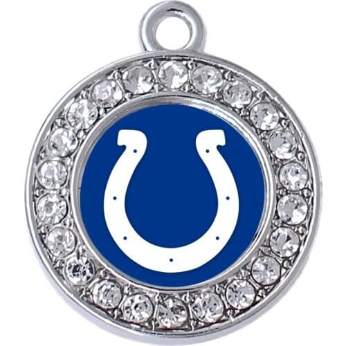 Fashion rhinestone inlaid round football team label charm Indianapolis rugby sport jewelry pendant