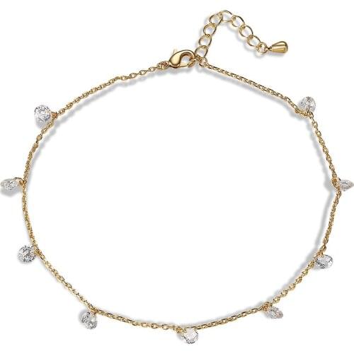 Kfvanfi fashion jewelry womens accessories simple design gold Colour cubic zirconia chain anklets for women