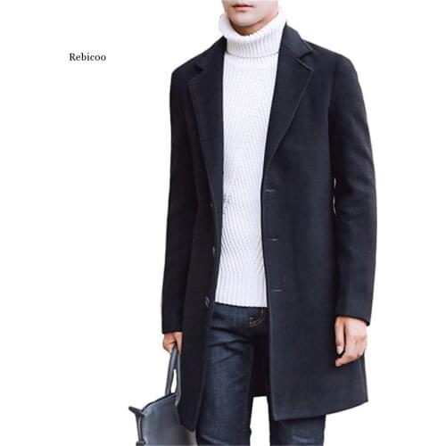 Artificial Wool & Blends Men Long Jacket 9 Color Options Winter Male Trench Coat Large Size S-5Xl Top