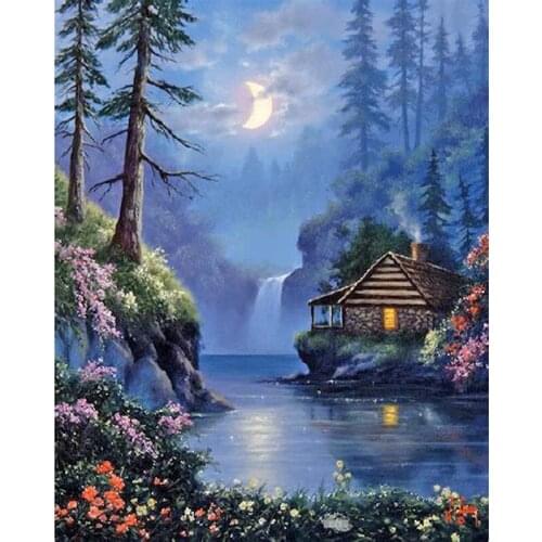 5D DIY Square Diamond Painting Full Diamond Embroidery Landscape Sale Forest Cabin Diamond Mosaic Cross Stitch Set Home Decor