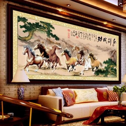 New Needlework,DIY,Cross stitch,kits,11CT Cross-stitch,Sets For Embroidery Wall Decoration Handmade Eight Horses Running