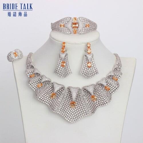 Bride Talk New Arrival Luxury Middle East CZ Jewelry Sets Cubic Zircon Elegant Shape Wedding Party Earrings Necklace Jewelry Set