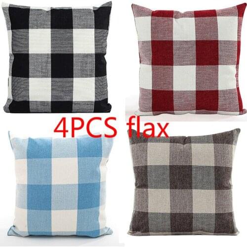 4pcs Plaid pillowcase, linen solid color striped pillowcase, cotton and linen short plush, explosion pillow covers decorative
