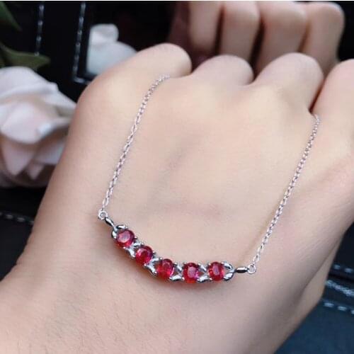 Natural red ruby Necklace Natural Gemstone Pendant Necklace 925 sliver Elegant lovely Smiling face Row women party fine Jewelry