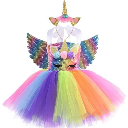 Unicorn Costume Sequins Girls Pony Princess Pettiskirt for Christmas Halloween Dress Sleeveless Strapless Halter Skirt Vestidos