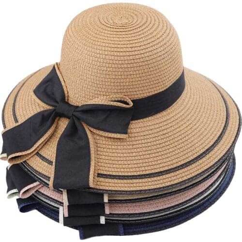 New Parent-child straw Hat Summer Adult Women Outdoor Bow Ribbon Sun hat Outdoor Large brim Sunscreen Visor Caps