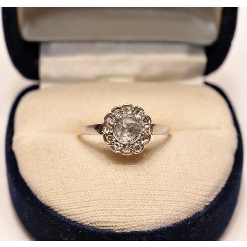 ANTIQUE ORIGINAL VICTORIAN NATURAL ROSE CUT DIAMOND 14K GOLD RING