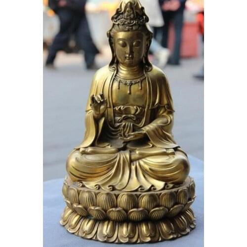 8.5" Buddhism Temple Brass Copper Guan Yin Kwan-yin Boddhism Goddess Statue