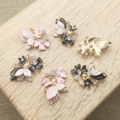 23x27mm Clear Rhinestone Enamel Flower Embellishment Crystal Rhinestone flatback metal Button In gold
