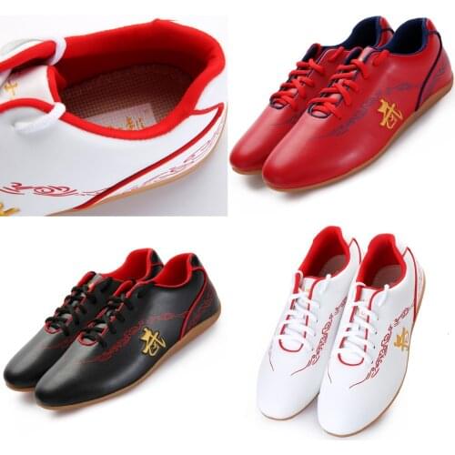 Tai Chi Sneakers Free Flexible Martial Arts Wushu Shoes Sports Training Footwear Black Red And White Size 34-46