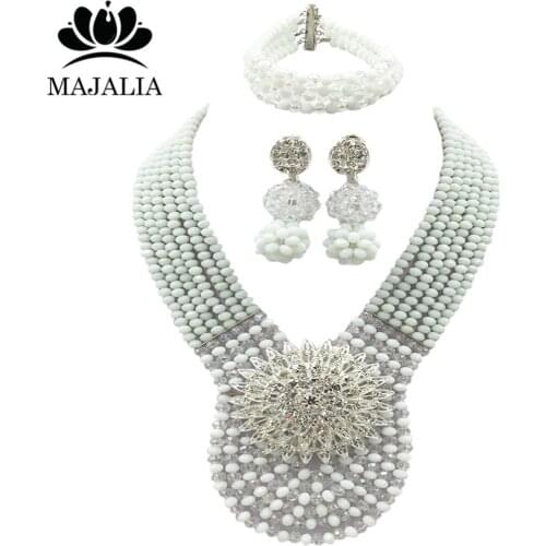 Majalia Fashion Nigeria Wedding African Beads Jewelry Set White and Transparent Crystal Necklace Bridal Jewelry Sets VU011
