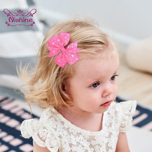 Nishine 6pcs/lot Shining Wave Point Print Bowknot Toddler Hair Clips Grosgrain Ribbon Dovetail Bows Baby Bangs Hairpin Kids Gift