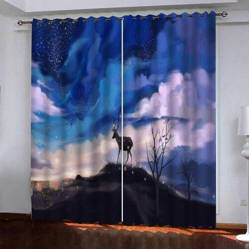 Blue scenery curtains Bedroom living room windproof thickening blackout fabric 3d curtains