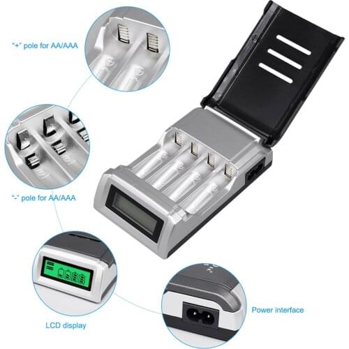 4 slots AA / AAA battery charger LCD display screen for rechargeable AA 2A / AAA 3A NiCd NiMh batteries