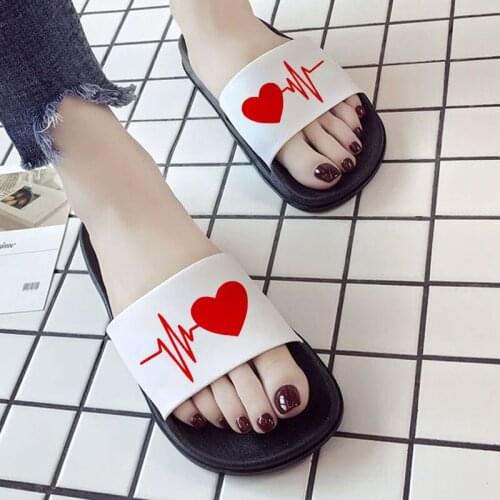 2021 New Slippers Electrocardiogram Printed Comfort Indoor Outdoor Female Flat Shoes Fashion Summer Women Slippers Sandals