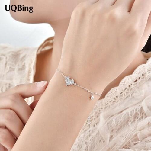 INS 925 Sterling Silver Full CZ Zircon Women Heart Shape Wedding Charm Bracelets Drop Shipping