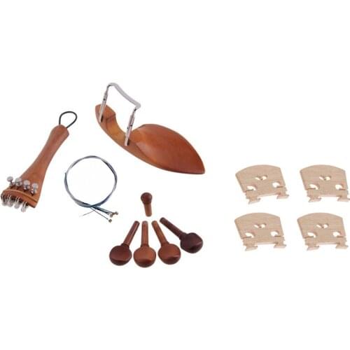 1 Set Chin Rest Tailpiece Fine Tuner Tuning Peg Tailgut Endpin Strings Kit & 1 Set 4/4 Maple Bridge