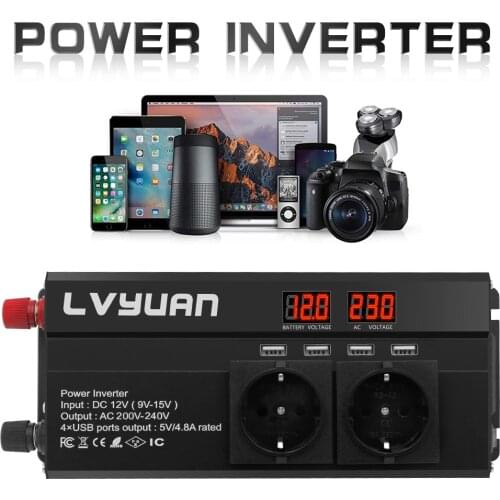 1000W Full Power 12V/24V 220V 50 HZ EU Car Inverter Converter with Dual AC Outlets 4 USB Modified Sine Wave Inverter For RV Car