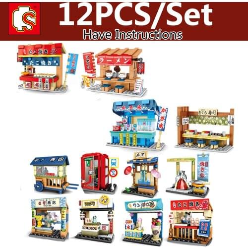 12Pcs/Set Sembo City Architecture Japan Sakura Sembo City Japan Sakura Street View Mini Blocks Building Bricks Figures