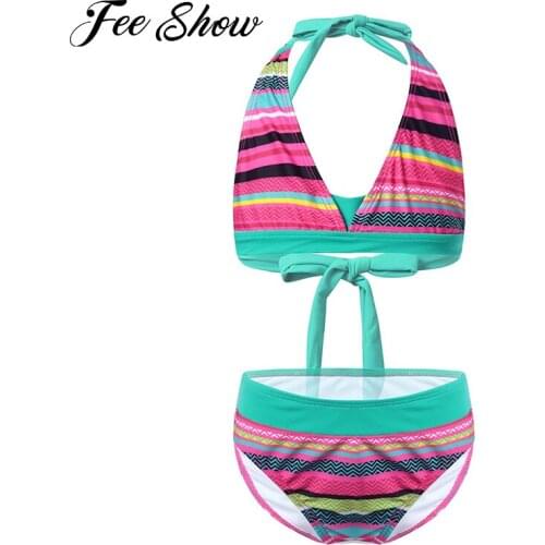 2021 Kids Swimwear for Little Girls Halter Triangle Bikini Sets Two Piece Beachwear Swimming Bathing Suits Childrens Swimwear