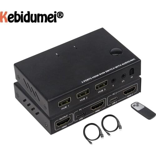 4K 2-Port HDMI-compatible USB KVM Switch Splitter For Shared Monitor Keyboard And Mouse Adaptive EDID/HDCP Printer Plug And Play