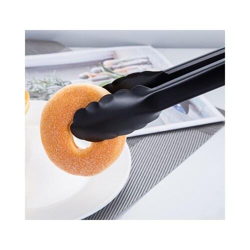 WALK KNOW Black Salad Home Stainless Steel Barbecue Accessories Bread Clip Baking Camping Buffet Party Food Tongs Kitchen Tool