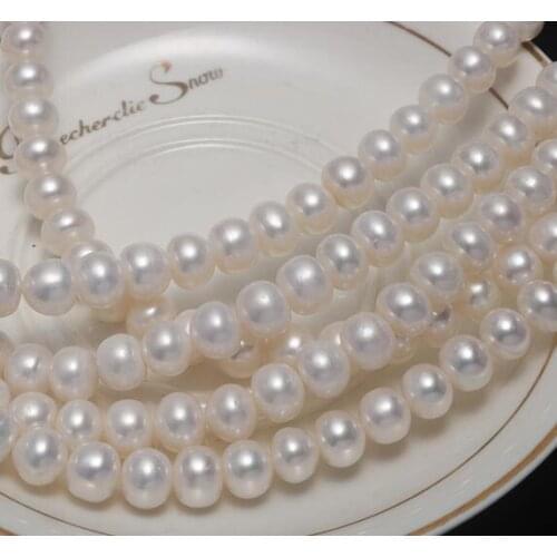 Jewelry Natural freshwater pearl 9-10mm egg shaped string Loose beads necklace bracelet