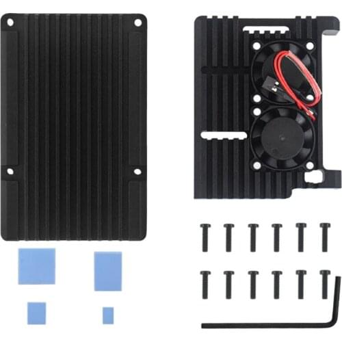 For Raspberry Pi 4 Fan Case with Double Cooling Fan Aluminum Alloy Heatsink Simple Removable Cover