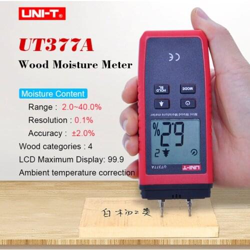 UNI-T UT377A Digital Wood Moisture Meter Hygrometer Humidity Tester for Paper/Plywood/Wood humidity measurement LCD Backlight