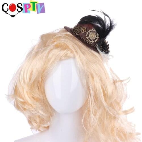 Cospty Vintage Gothic Steampunk Accessories Girl Felt Cosplay Party Steam Punk Gear Hair Clip Feather Mini Top Hat for Women