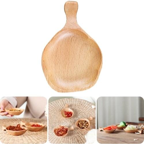 Wood Plate Wooden Dipping Sauce Dish Wave Edge Soy Sauce Wooden Side Dish Bowl Serving Tray&Handle for Desserts Fruits Tableware