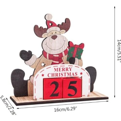 066E Christmas Countdown Wooden Advent Calendar Cute Cartoon Reindeer Santa Claus Snowman Number Block DIY Desktop Decoration