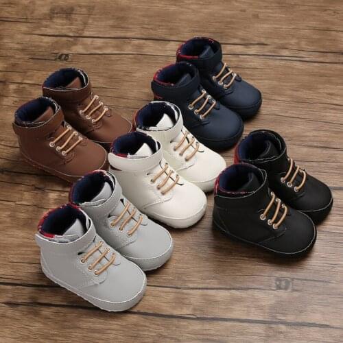 New male baby high tube cute soft bottom PU leather newborn baby first Walkers Shoes child boy non-slip baby shoes