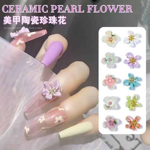 Ceramic Pearl Flower Nail Art Decorations Five-Petaled Flowers Nail Accesoires Manicure Foils Nails Supplies For Professionals