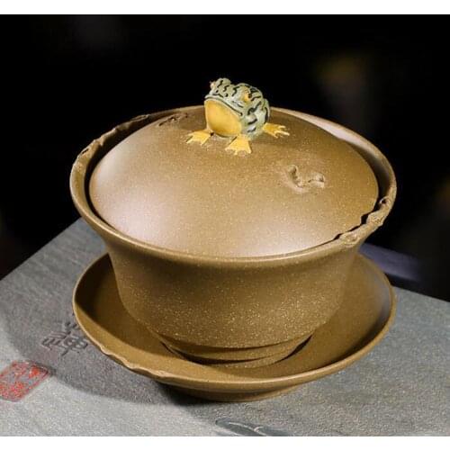Exquisite YiXing Ceramic Gaiwan with Frog Lid Saucer Vintage Drinkware Office Make Tea Tea Kettle for Customize Birthday Gifts