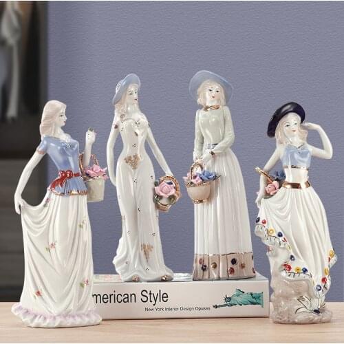 European Western Female Character Ceramic Ornaments Home Livingroom Desktop Figurines Decoration Wine Cabinet Sculpture Crafts