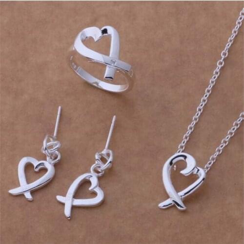 AS053 Hot Sale Silver Plated Color Jewelry Sets For Women Wholesale High Quality Classic Earring 164 + Necklace 590 + Ring 171