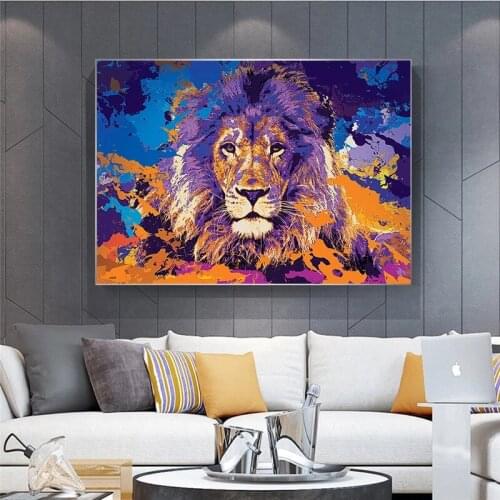 Handsome Forest Animal Colored Lion Canvas Painting Wall Art Nordic Posters and Prints Wall Pictures for Living Room Decoration