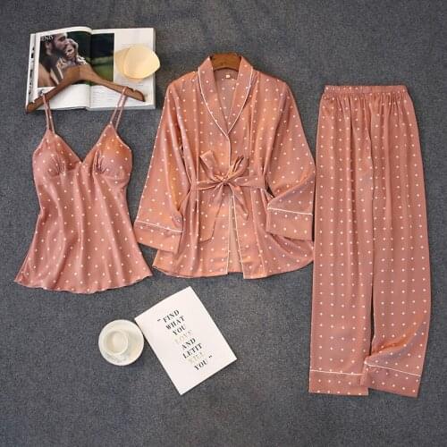 2021 summer loose pajamas women ice silk three-piece pajamas women spring and autumn ice silk sling trousers suit nightgown