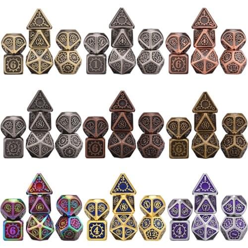 Mechanical Dice for DnD Tabletop RPGs Games 7pcs/set Metal Dice with Drawstring Pouch D4 D6 D8 D10 D% D12 D20