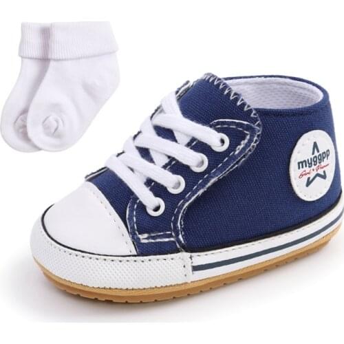 Baby Fashion Canvas Shoes Toddler Girl Boy First Walkers Shoes+Socks Set Cute Classic Casual Canvas Sneakers Non-Slip