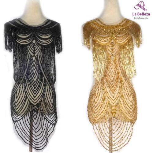 La Belleza luxury large piece handmade,Blace beads crystal Rhinestones patch wedding dress bling applique accessories 80x42CM