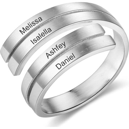 Personalize Ring Classic Adjustable Stainless Steel Jewelry Engrave 4 names Customize Elegant Ring Simple Wedding Gift for Women